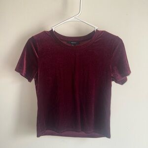 Forever 21 burgundy ribbed velvet short sleeve top
